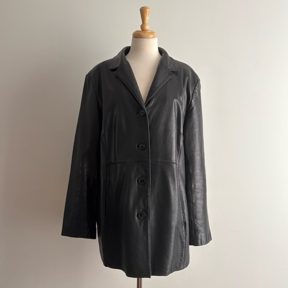 Danier Black Leather Button-Front Coat - Picture 1 of 16